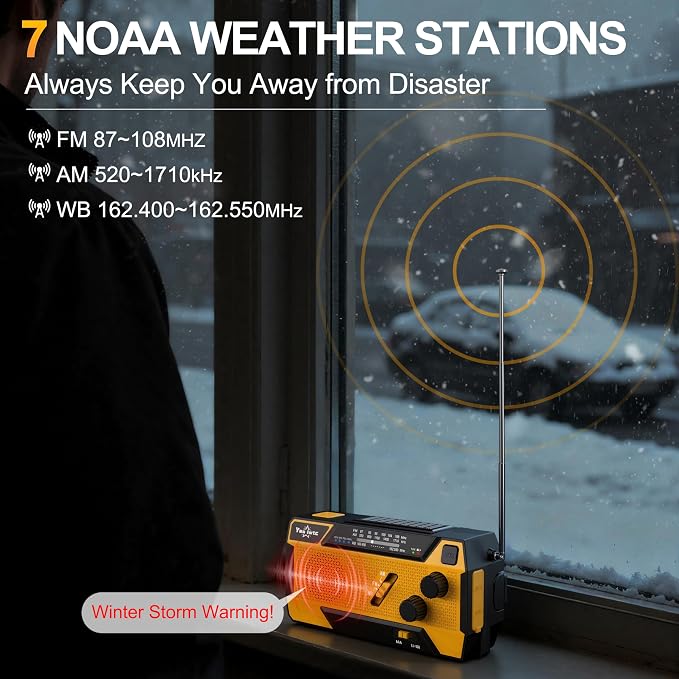 Hand Crank Emergency Radio 7400mWh Solar Hand Crank Radio Built in 3 Charging - Image 3