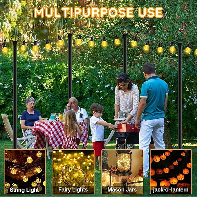 AHRLHR 6 Pack String Light Poles, Outdoor String Light Pole 10 ft Forked Metal - Image 5