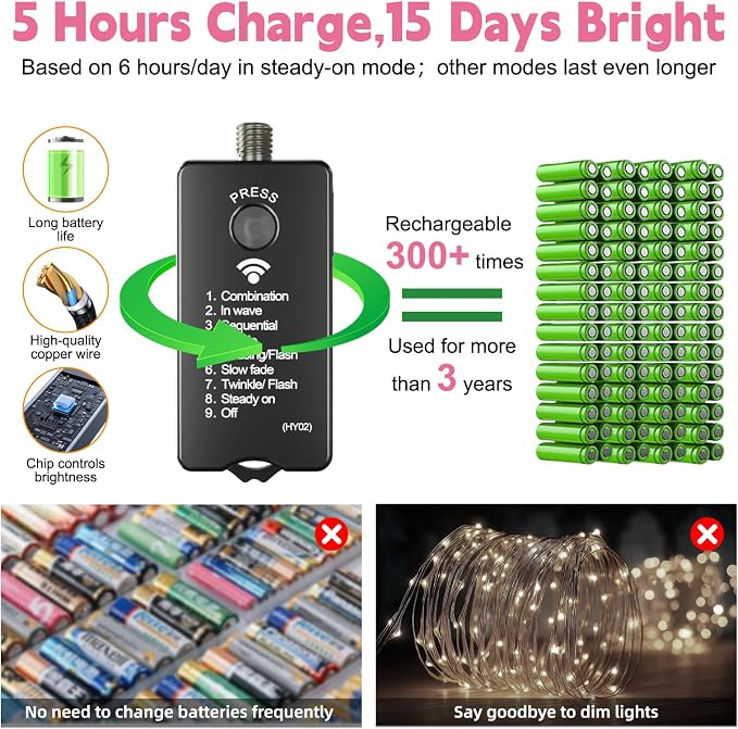 HXWEIYE Rechargeable Fairy Lights - Image 2