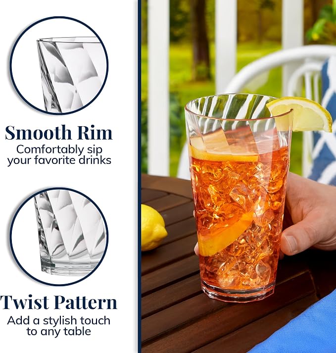 US Acrylic Optix Plastic Reusable Drinking Glasses 20oz Water Cups in Clear | - Image 4