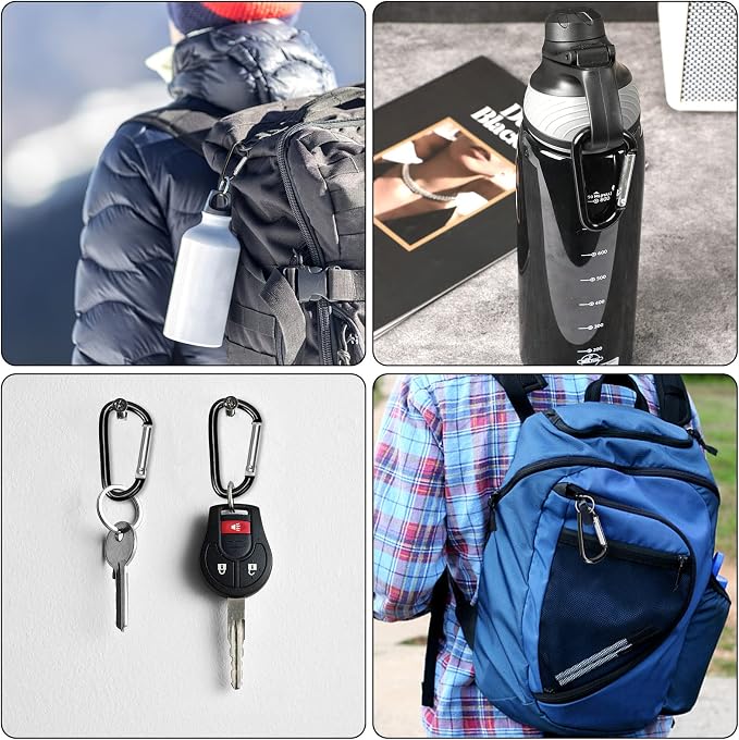 Carabiner Clips, Upins Aluminum Locking Spring Hook Keychain D Shape Heavy Duty - Image 7