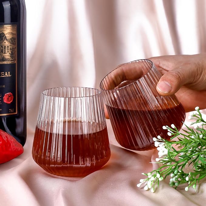 Lueumxc 20 Pack Plastic Ribbed Wine Glasses, 14Oz Origami Disposable Wine - Image 5