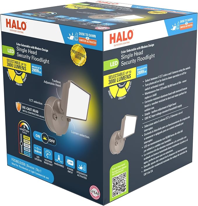 HALO FGS Outdoor LED Security Floodlight, 120V w/Selectable CCT & Lumens - Image 7