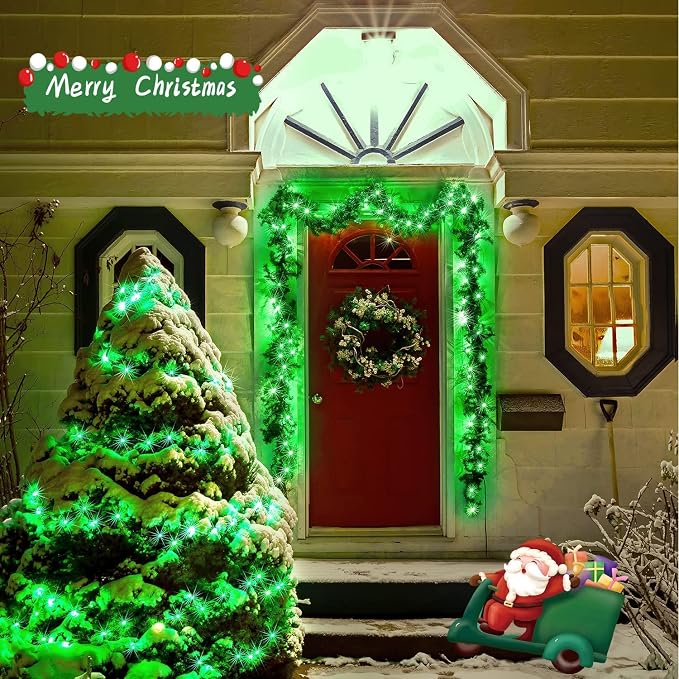 JMEXSUSS 4 Pack Green Solar Christmas Lights, Total 400 LED 132FT Solar String - Image 3