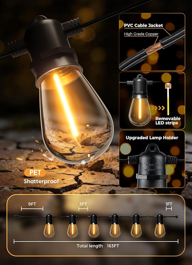 Minetom 163FT Solar String Lights Outdoor Waterproof, 52 LED S14 Shatterproof - Image 5
