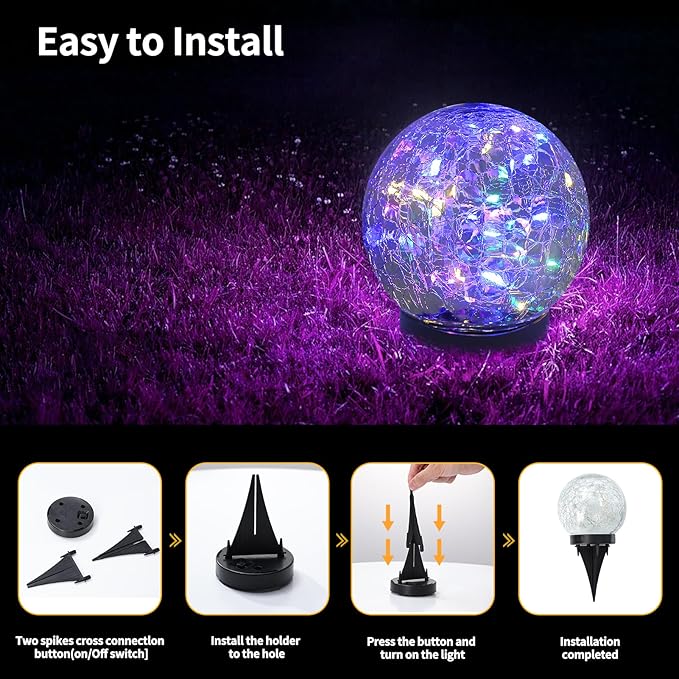 JKIMK Solar Globe Lights Outdoor Waterproof-Solar Balls Garden-Cracked Glass - Image 5