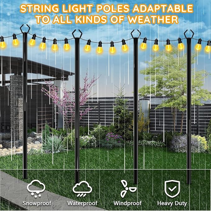 AHRLHR 6 Pack String Light Poles, Outdoor String Light Pole 10 ft Forked Metal - Image 6