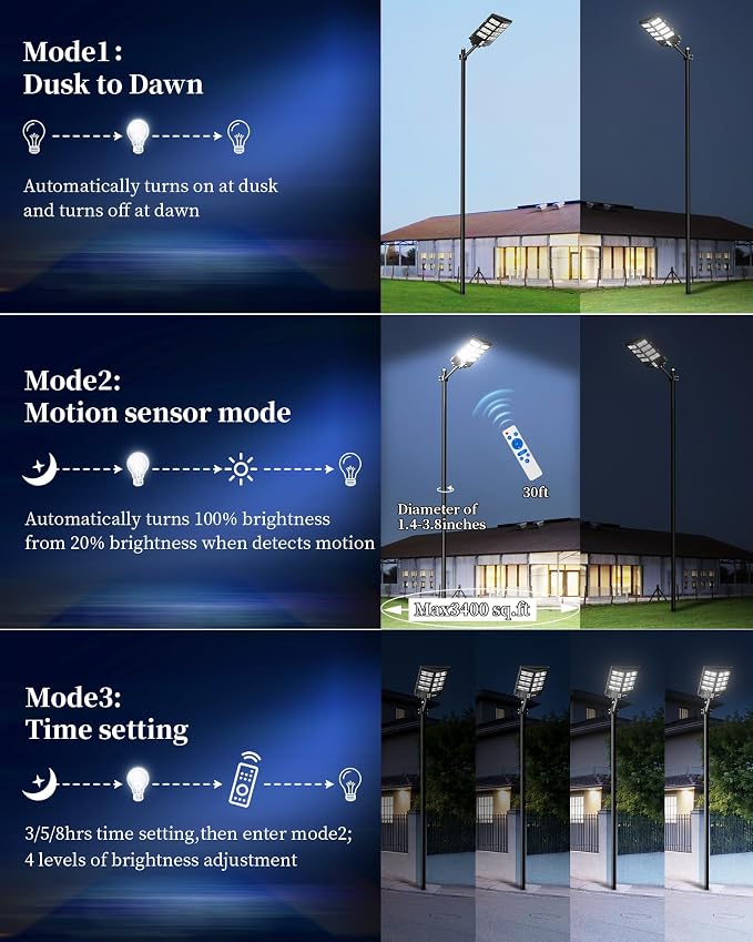 Ofuray Solar Street Lights Outdoor, Solar Security Flood Lights Parking Lot - Image 5