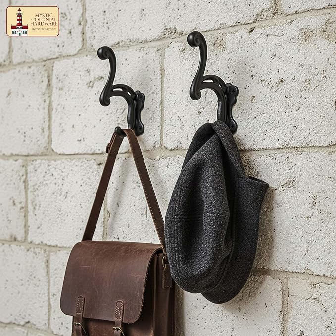 Mystic Colonial Rustic Cast Iron Wall Hooks Heavy Duty Vintage Utility Hooks - Image 3