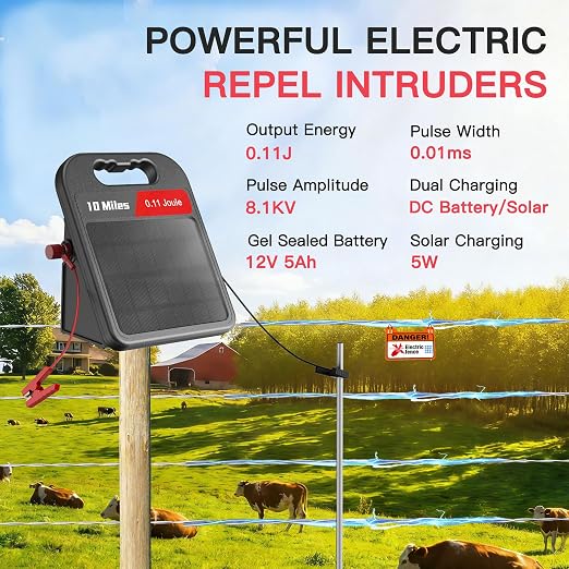 Solar Electric Fence Charger-0.11J-10 Miles, Maximum Output Voltage 8100V- - Image 2