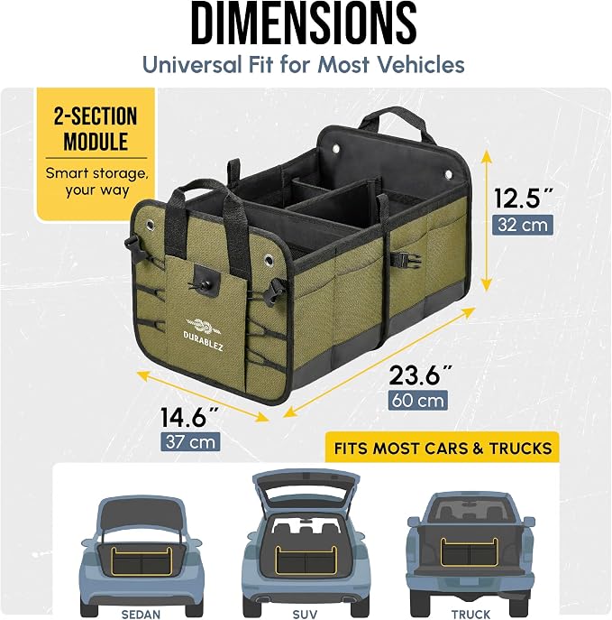 Heavy Duty Foldable Trunk Organizer 2-Section – Dual-Compartment Car Cargo Box - Image 3