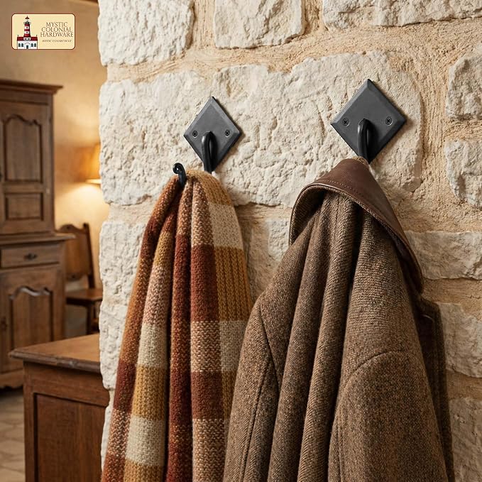 Mystic Colonial Rustic Cast Iron Wall Hooks, 3.6" Heavy Duty Coat Hooks - Image 5