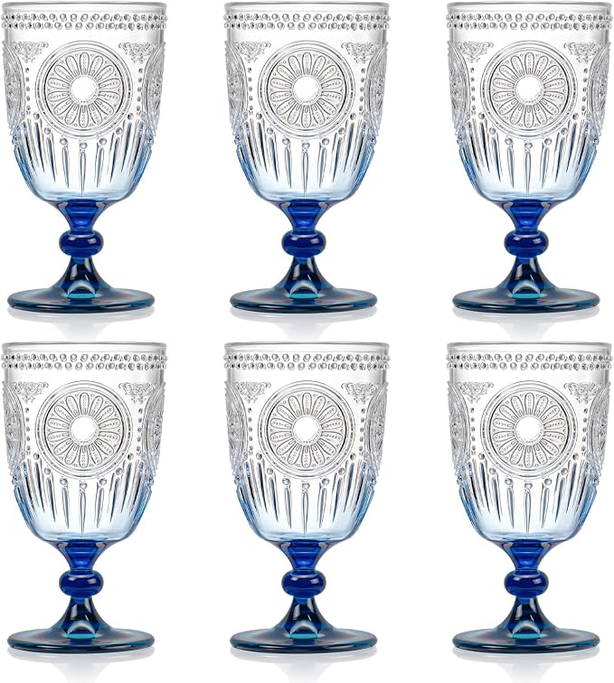 XUWAIDSGN 6Pcs Plastic Vintage Wine Glasses 13.5oz Reusable Embossed Goblet by XUWAIDSGN