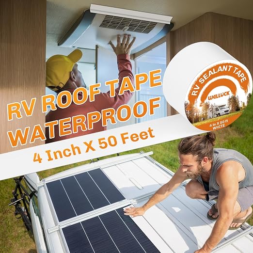 WELLUCK RV Roof Tape Sealant Roofing Tape, 4 Inch X 50 Foot Natural White RV - Image 3
