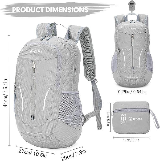 ZOMAKE Ultra Lightweight Packable Backpack 25L, Foldable Hiking Backpacks Water - Image 2