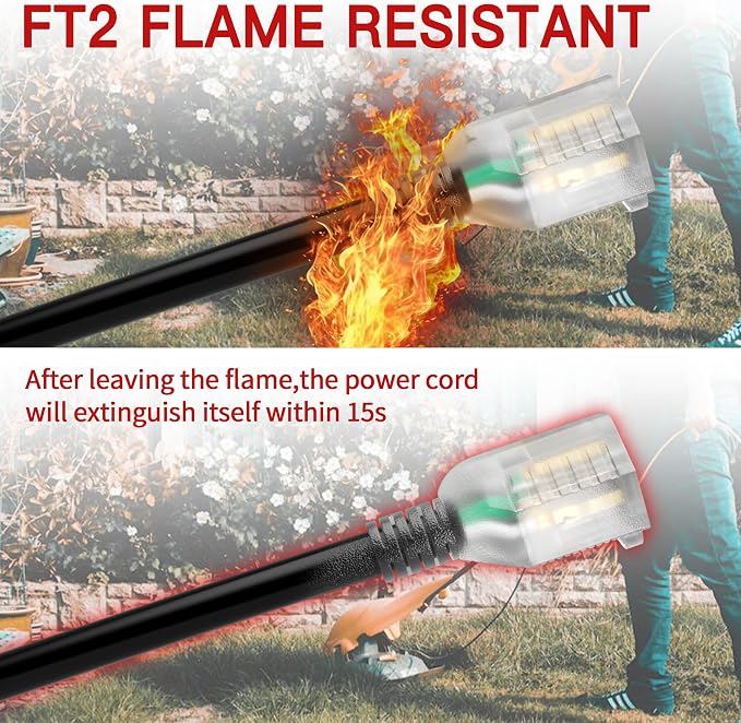 50 FT 12 Gauge Extension Cord Outdoor, Heavy Duty Weatherproof & Flame - Image 3