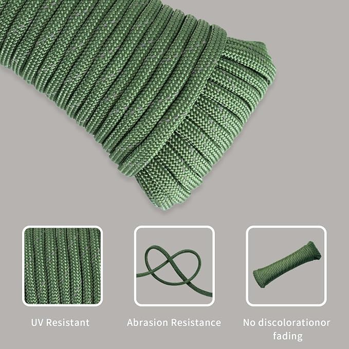 Paracord Rope, Reflective III Parachute Cord 7 Strand Core 550lb, 100ft Army - Image 4