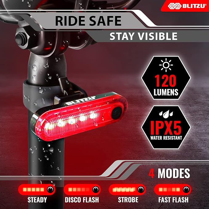 BLITZU USB-C Rechargeable Bike Tail Light 2 Pack, Bright Bicycle Rear Cycling - Image 8