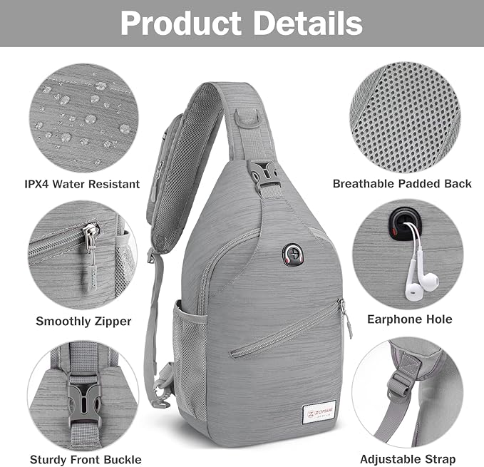 ZOMAKE Sling Bag, Small Crossbody Sling Backpack, Water Resistant Shoulder - Image 4