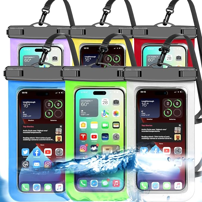 6 Pack Multicolor Waterproof Phone Pouch, Large Phone Waterproof Case Dry Bag by Famoby