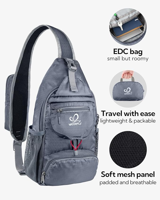 WATERFLY Packable Small Crossbody Sling Backpack Shoulder Chest Bag Daypack - Image 3