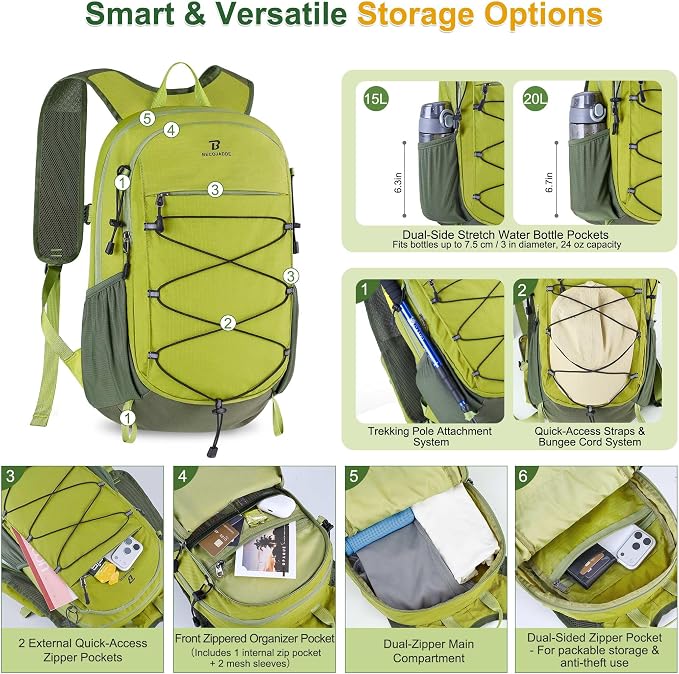 BECOJADDE Hiking Backpack 20L Small Backpack Packable Day pack Water Resistant - Image 3
