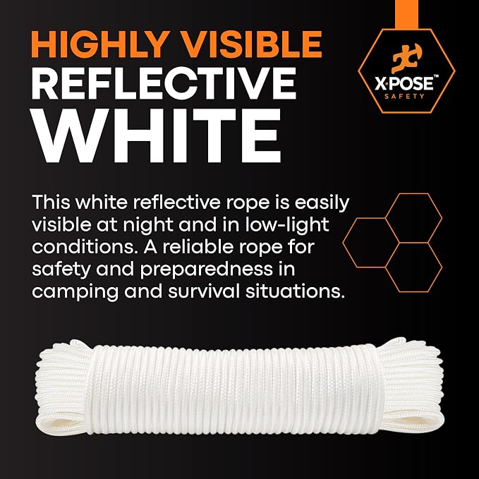 Line Nylon Cord - 100 Ft White Reflective Guyline - Camping Rope - Image 5