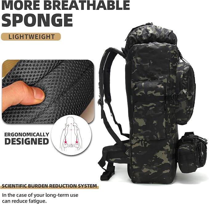 100L Camping Hiking Backpack, Molle military Tactical rucksack backpack - Image 7