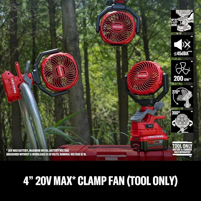 CRAFTSMAN Portable Clip on Fan Rechargeable, Small Personal Clamp Fan Battery - Image 2
