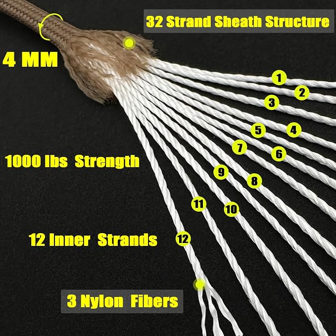 VVAAGG 1000 Paracord Rope 100FT Utility 4mm Parachute Cord Heavy Duty 12 Strand - Image 2