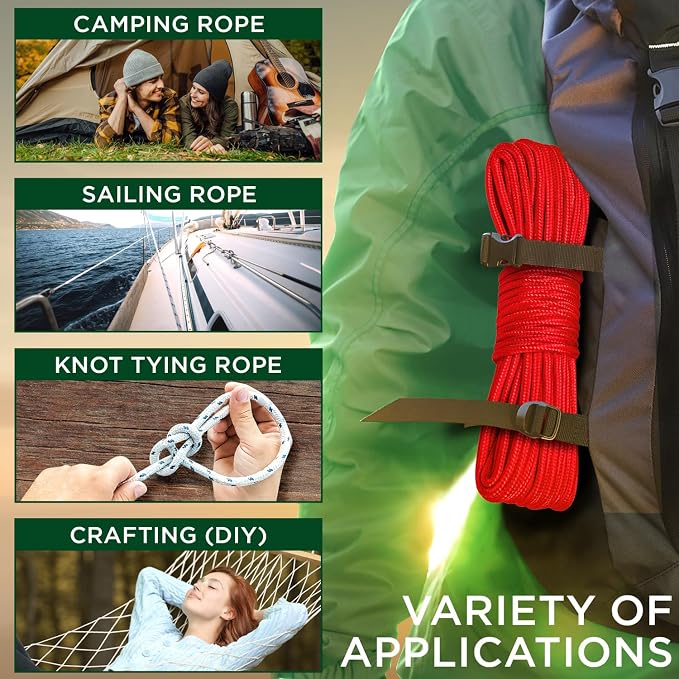 TECEUM Rope – 90 Feet x 3/8 Inch – Red – Strong All-Purpose Utility Rope – - Image 5
