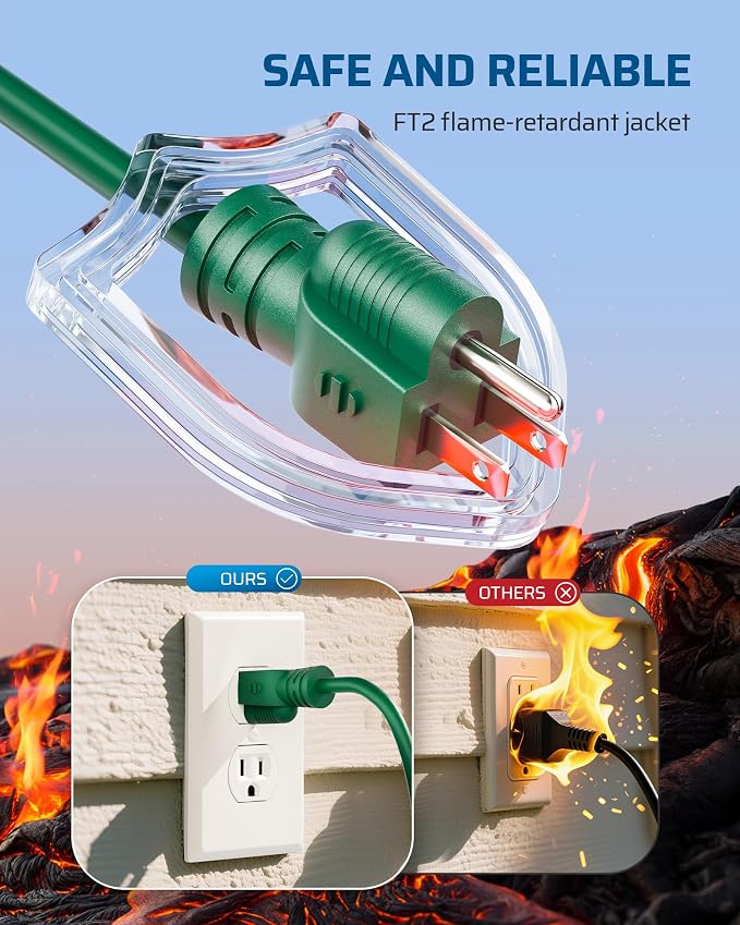 DEWENWILS Outdoor Extension Cord Multiple Outlets 45ft, Evenly Spaced 3 Outlets - Image 3