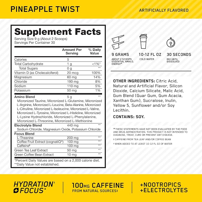 Optimum Nutrition Amino Energy Powder Plus Focus, - Image 2
