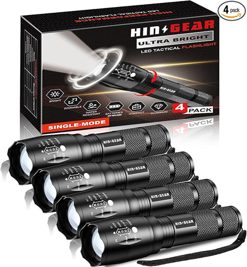 1 Mode Flashlights 4 Pack, Bright Zoomable LED Tactical Flashlight High Lumens by HINSGEAR