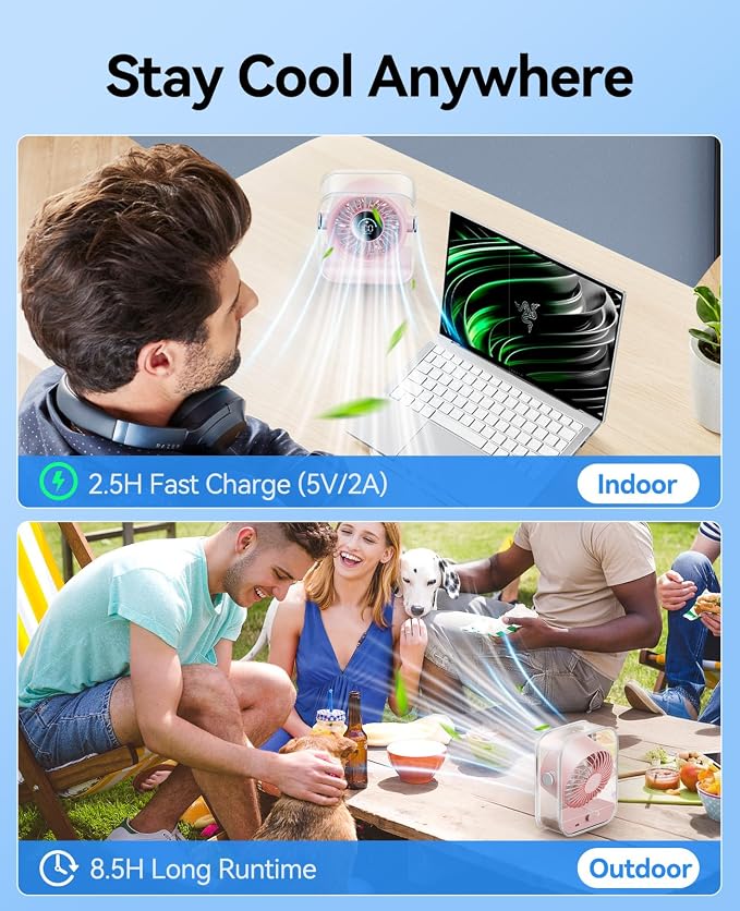 KIMMOO Rechargeable USB Desk Fan, Quiet Table Fan - Image 7