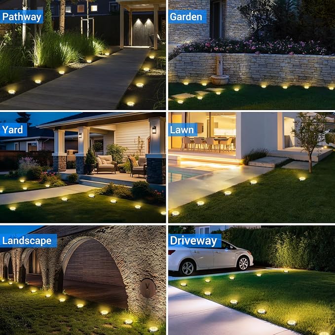 Peasur Solar Ground Lights Outdoor, 24 Pack Flat Solar Powered Disc Lights - Image 6
