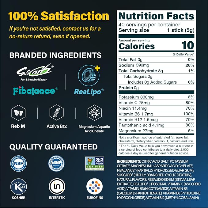 40 Sticks Sport Hydration Sugar Free Electrolyte Packets, High Sodium Low - Image 4