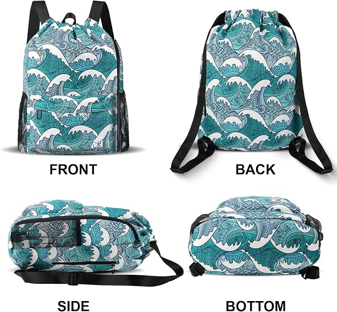 Drawstring Backpack with Mesh Pockets String Gym Bag Sackpack Sandproof Water - Image 6
