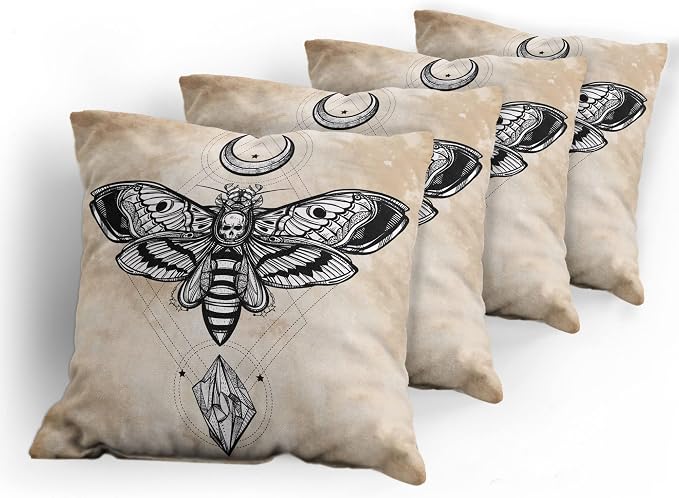 Ambesonne Fantasy Throw Pillow Cushion Case Pack of 4, Dead Head Hawk Moth Luna - Image 5
