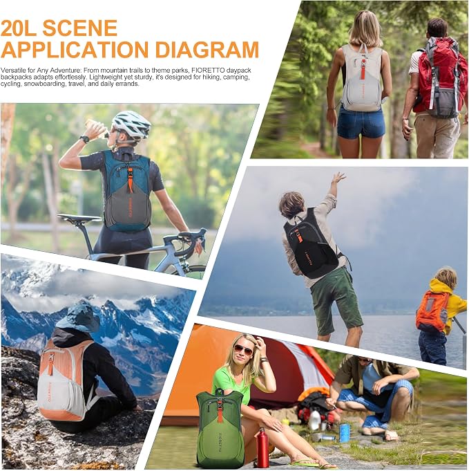 FIORETTO 20L Hiking Backpack for Women Men Mini Packable Backpack Lightweight - Image 8