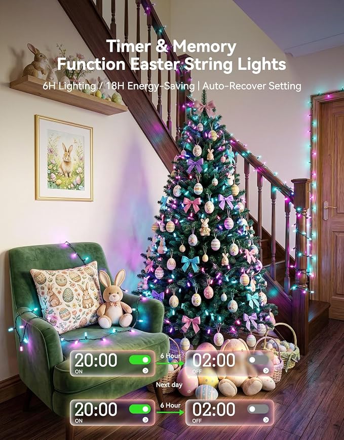 LitHome 99FT 300 LED Easter Lights String Outdoor Waterproof, 8 Modes Pastel - Image 3