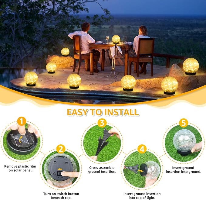 ASOMST 2-Pack Garden Solar Lights Outdoor, Cracked Glass Ball Light Waterproof - Image 8