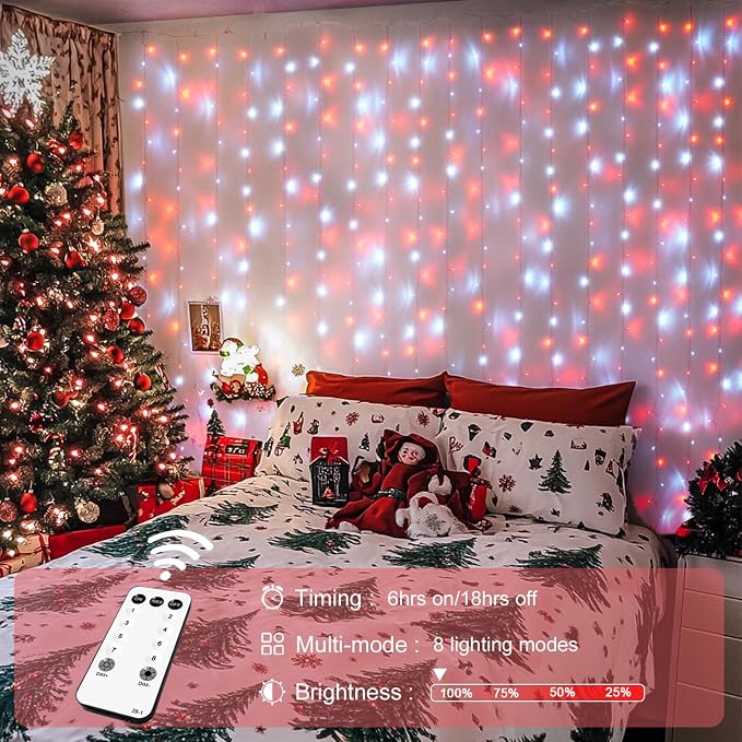 JMEXSUSS 300LED Red and White Christmas Curtain Lights - Image 4