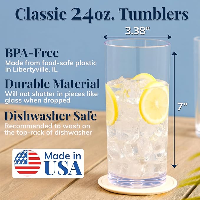 US Acrylic Classic Clear Plastic Reusable Drinking Glasses 24oz Iced-Tea Cups | - Image 2