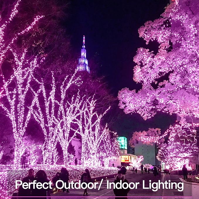 suddus Pink Valentine Day Fairy Lights Battery Operated, 66ft 200 LED String - Image 7