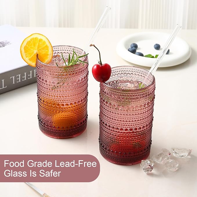 ZMOWIPDL Vintage Glassware Drinking Glasses Set of 6, 15 oz Hobnail Glass Cups - Image 4