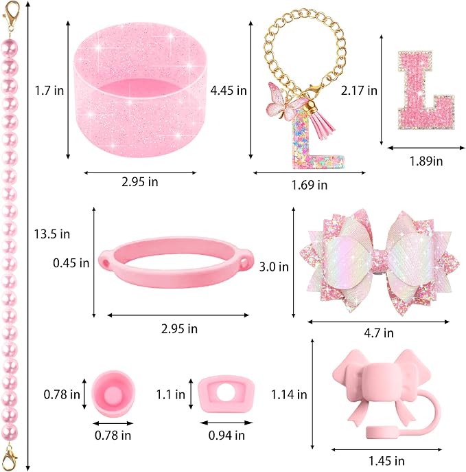 9PCS Pink for Stanley Cup Accessories Set Bling Initials Bow Charms for Stanley - Image 3