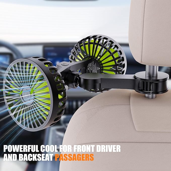 Hayousui USB Car Cooling Fans for Backseat: Dual Head Car Fan for Kids 3 Speeds - Image 3