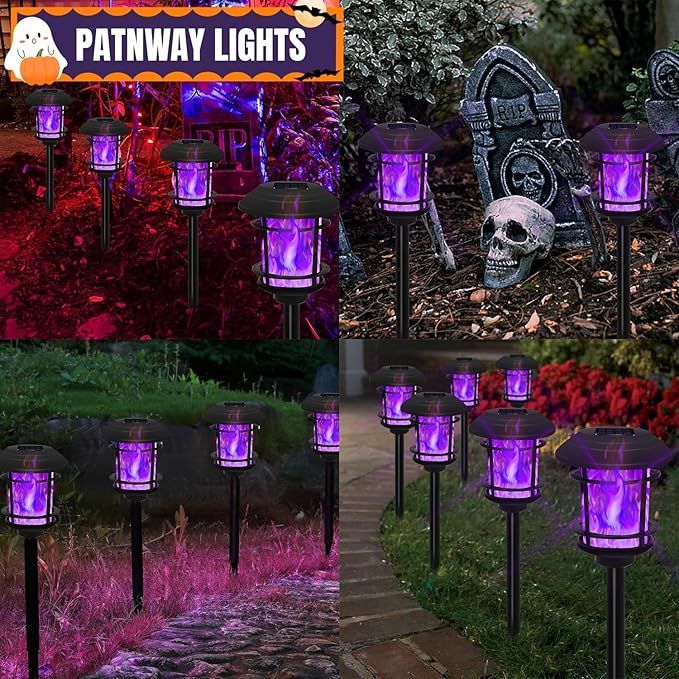 Dynaming 6 Pack Solar Flame Torch Lights Outdoor, Dual Use Flickering Purple - Image 5