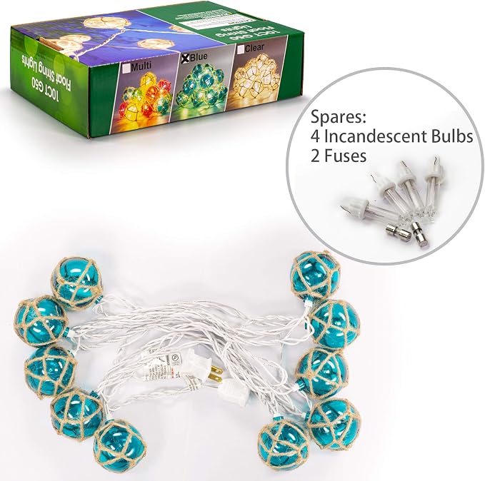 Nautical String Lights, Beach Theme Float Lights Set of 10 Blue G50 Beach - Image 7